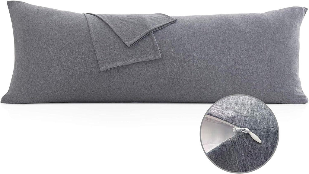 Oubonun 100% Jersey Cotton Body Pillow Cover with Zipper - Luxury Soft Removable Pillow Case - Long Fuzzy - Knitted (Grey, 21"X54") Cotton…