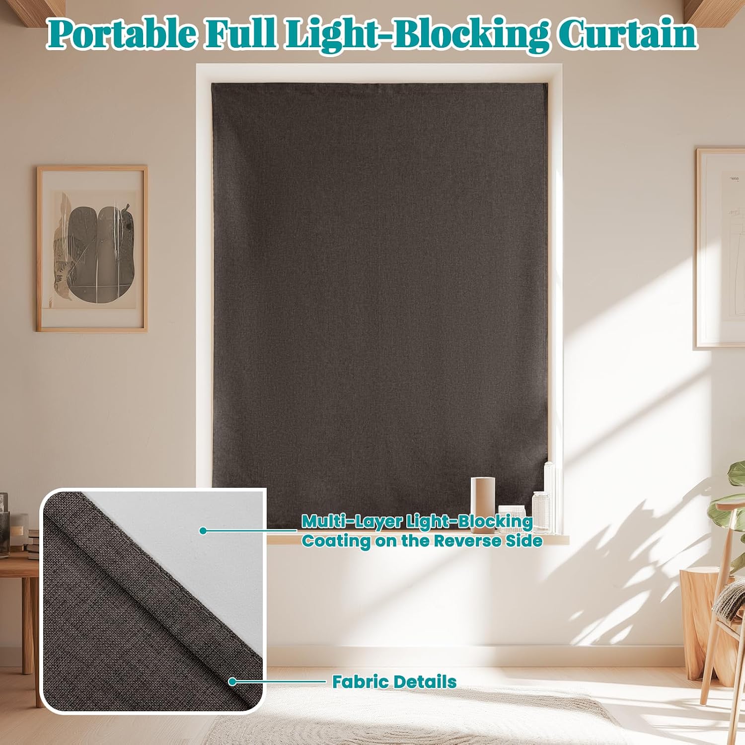100% Blackout Self Adhesive Curtains- Stick on Curtains Shades Window Blinds Curtain No Rod Needed Easy to Hang Curtain, Use for Bedroom…