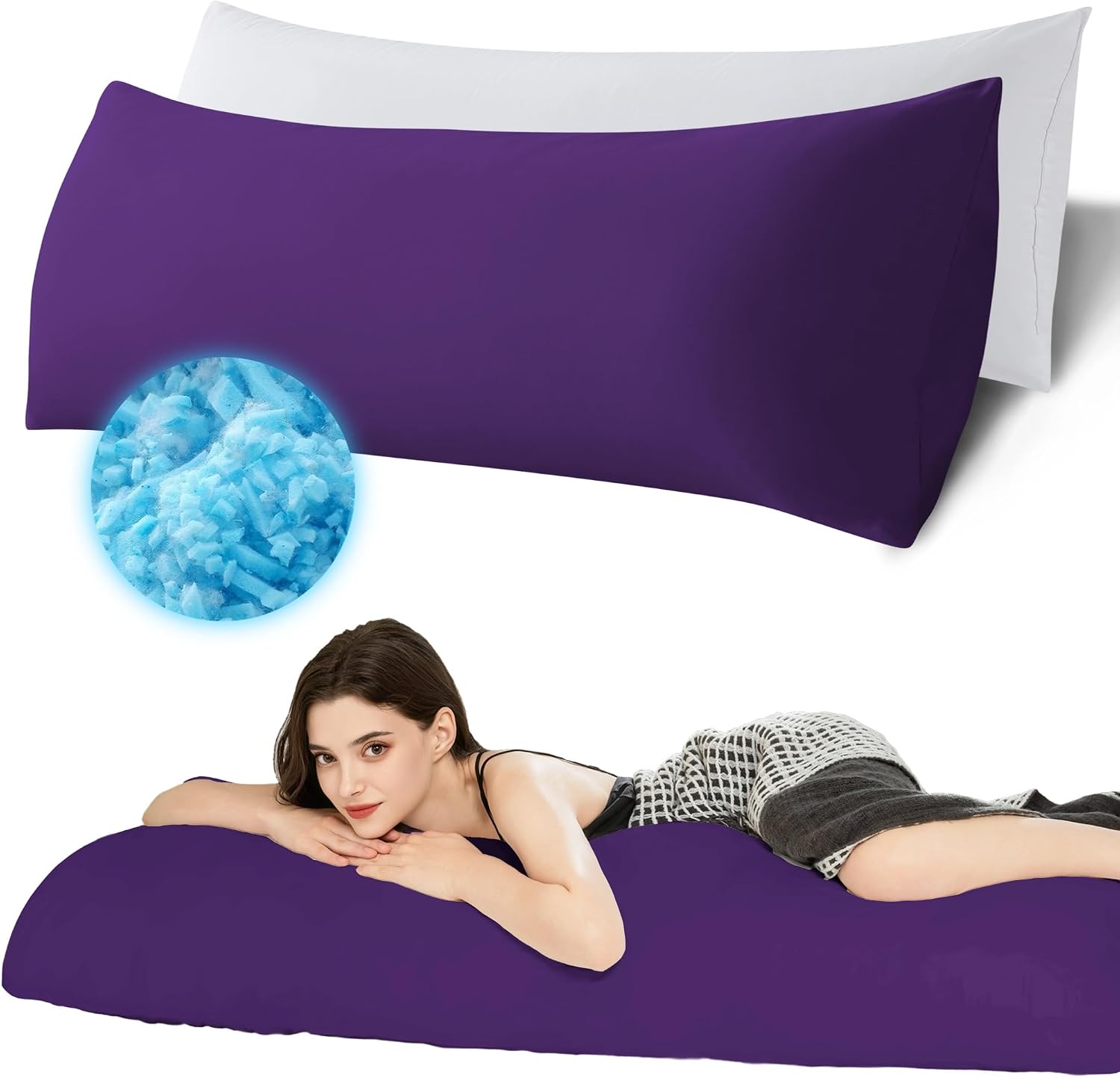 Ubauba Memory Foam Body Pillow with Cover, Full Large Body Pillows Insert for Adults with Envelope Closure Pillowcase, Firm & Fluffy Long…