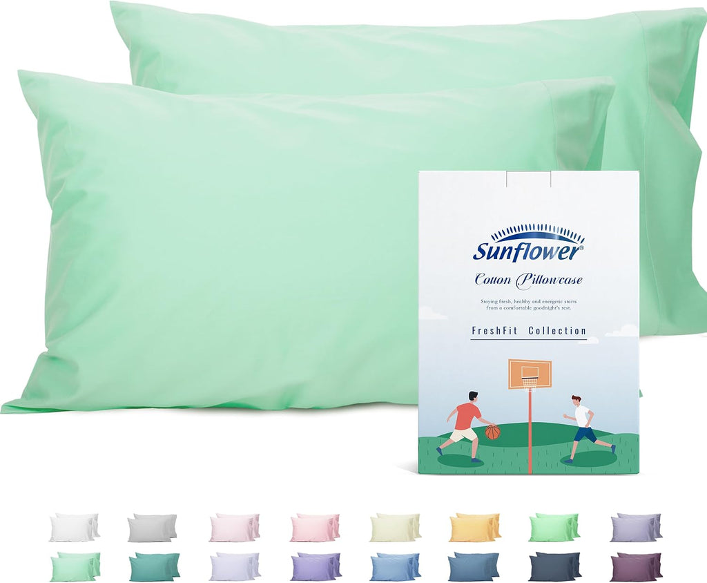 Sunflower King Pillowcases Set of 2, 100% Cotton King Pillow Cases 2, 20×40 inches Zephyr Green, Soft and Breathable