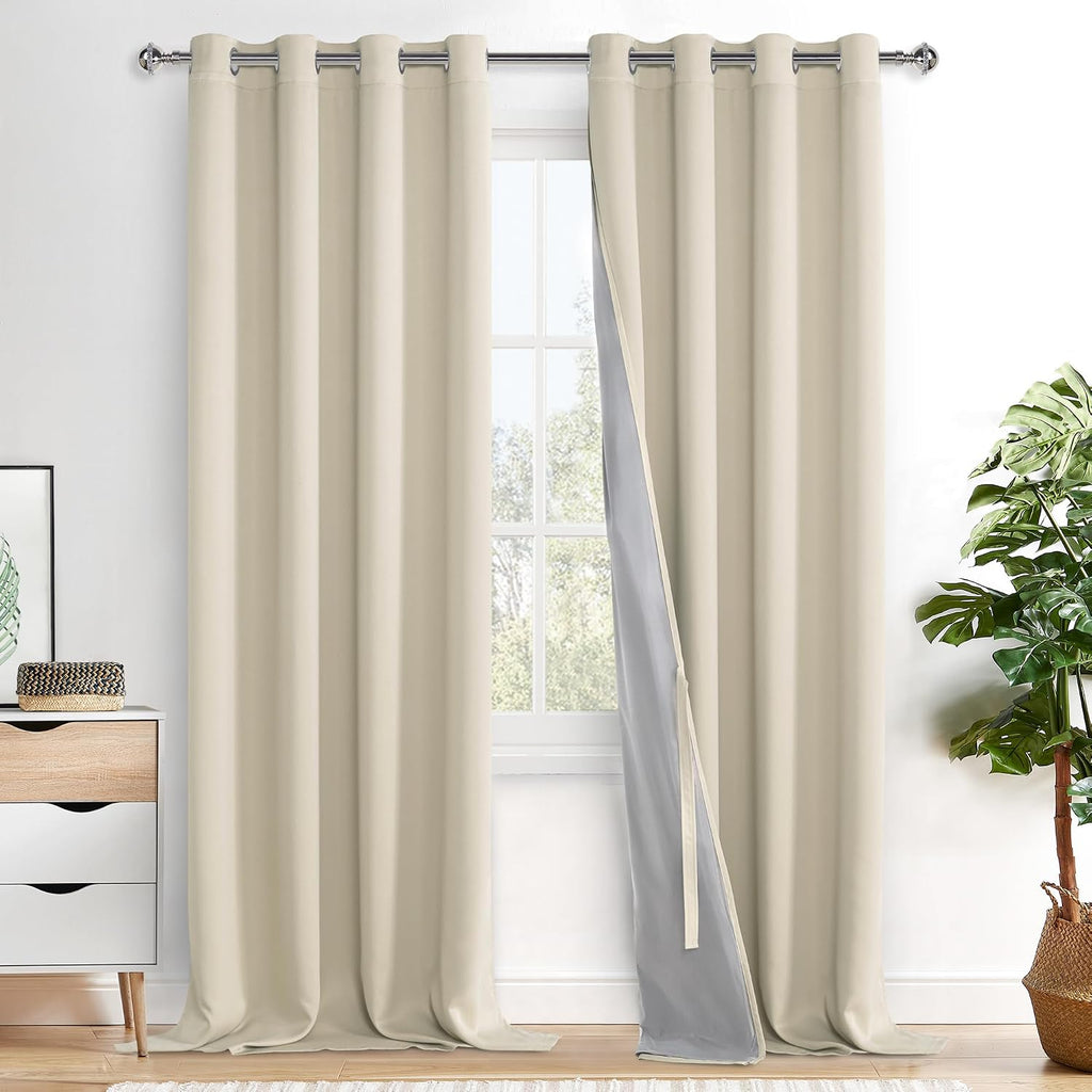 Xwzo 100% Blackout Curtains - Heat and Full Light Blocking Drapes with Black Liner for Bedroom/Laundry Room, Grommet Top Large Window Panel…