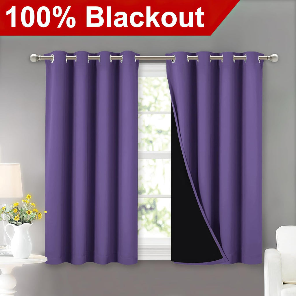 Nicetown 100% Blackout Curtains with Black Liners, Thermal Insulated Full Blackout 2-Layer Lined Curtains, Energy Efficiency Window Draperi…