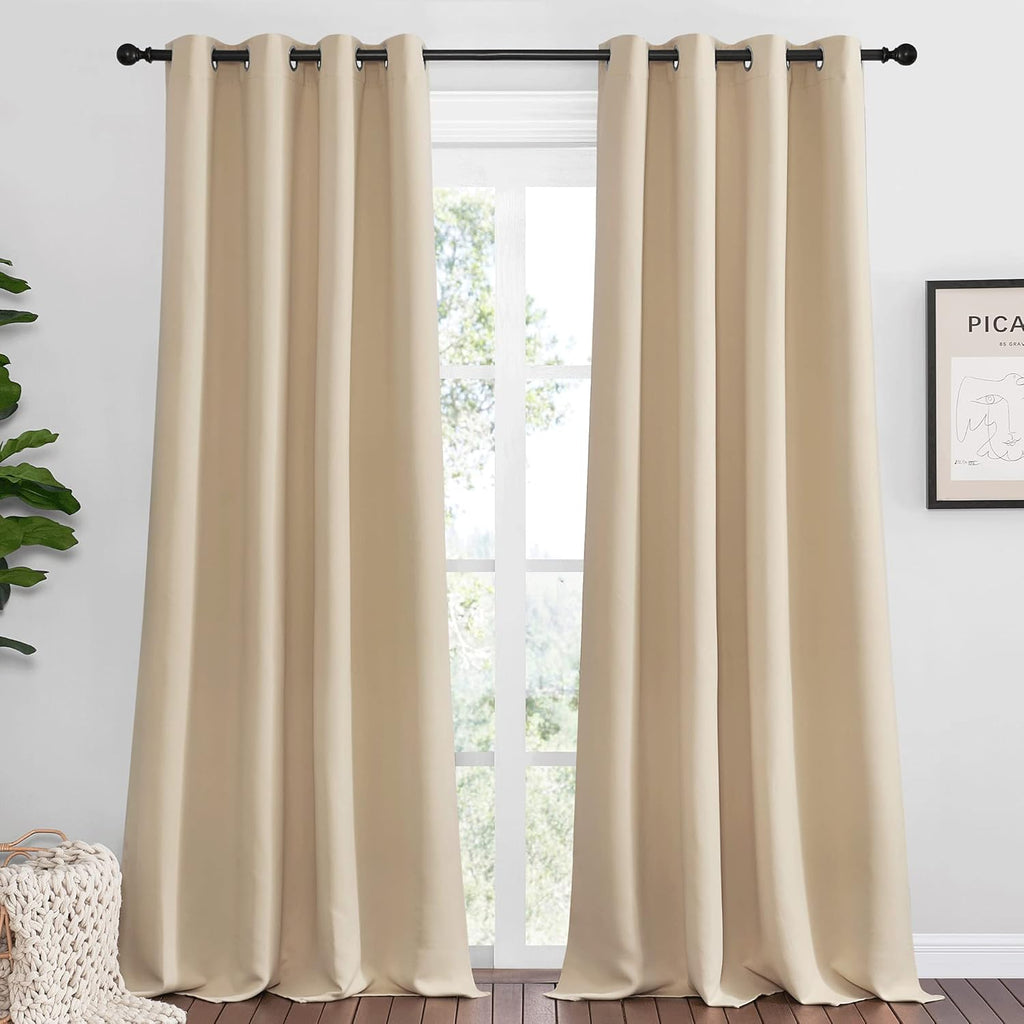 Nicetown Bedroom Room Darkening Curtains, Biscotti Beige, 1 Pair, 55 inches by 102 Inch, Triple Weave Microfiber Grommet Top Thermal Insula…