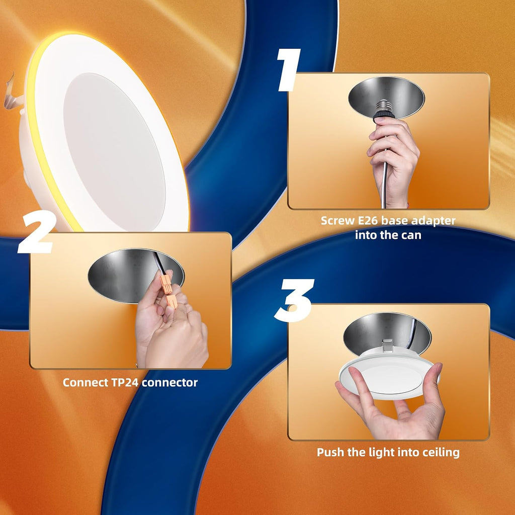 FREELICHT 6 Pack 4 Inch 5CCT LED Recessed Can Light with Night Light, 2700K/3000K/4000K/5000K/6000K Selectable Flat Recessed Lighting…