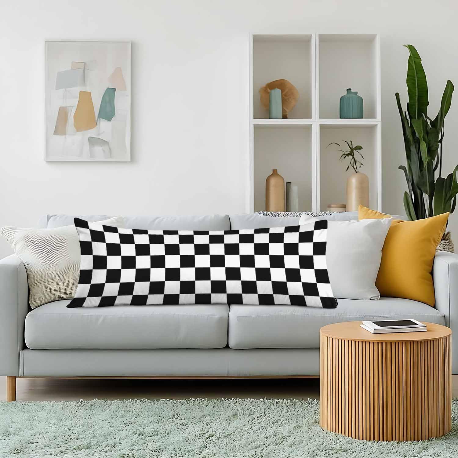 Checkerboard Rectangle Body Pillow Covers Checkered Black White 20"X54" Couch Body Pillow Pillowcase Decorative Home Body Pillows Bed…