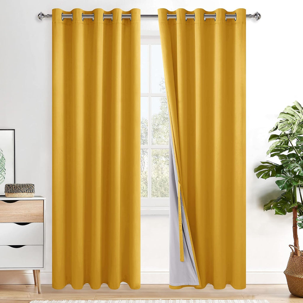Xwzo 100% Blackout Curtain Panels - Thermal Insulated Black Liner Curtains, Noise Reducing and Heat Blocking Drapes for Hall and Studio Win…