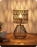 Rattan Table Lamp, Boho Table Lamp, Small Bedside Lamp, Handwoven Paper Lampshade, 2700K LED Bulb Included, Boho Desk Lamp, Modern…