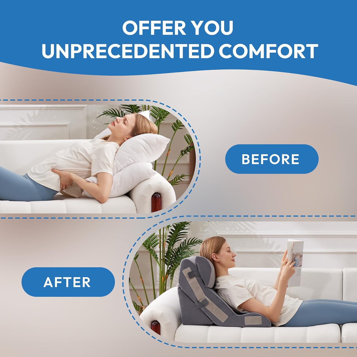 Ahpmeoa 4PCS Wedge Pillow Set for After Surgery, Back Pillow for Bed Sitting up, 10-in-1 Foam Wedge Pillow for Acid Reflux & Back, Post Su…