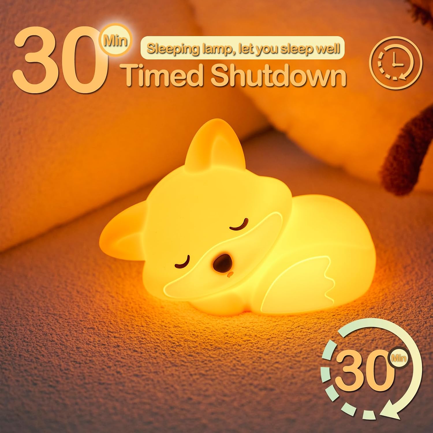 Atsuinightlight ATSUI Fox Night Light, LED Squishy Novelty Animal Lamp, Food Grade Silicone, 2 Level Dimmable, Nursery Nightlight for Desk…