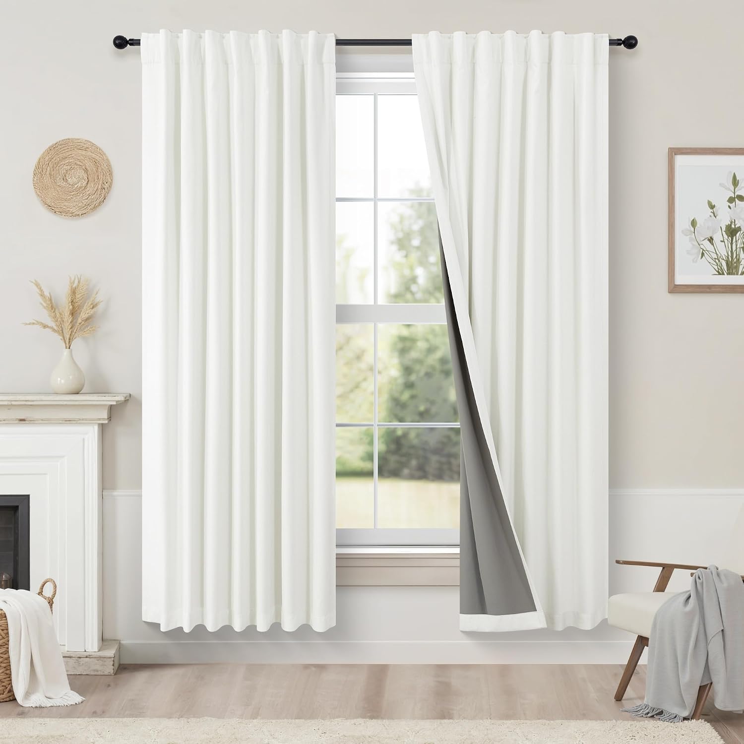 Pitalk Bedroom Blackout Curtains 63 Inches Long 2 Panel Thermal Curtain for Summer Heat Dining Living Room Darkening Back Tab Short Drapes…