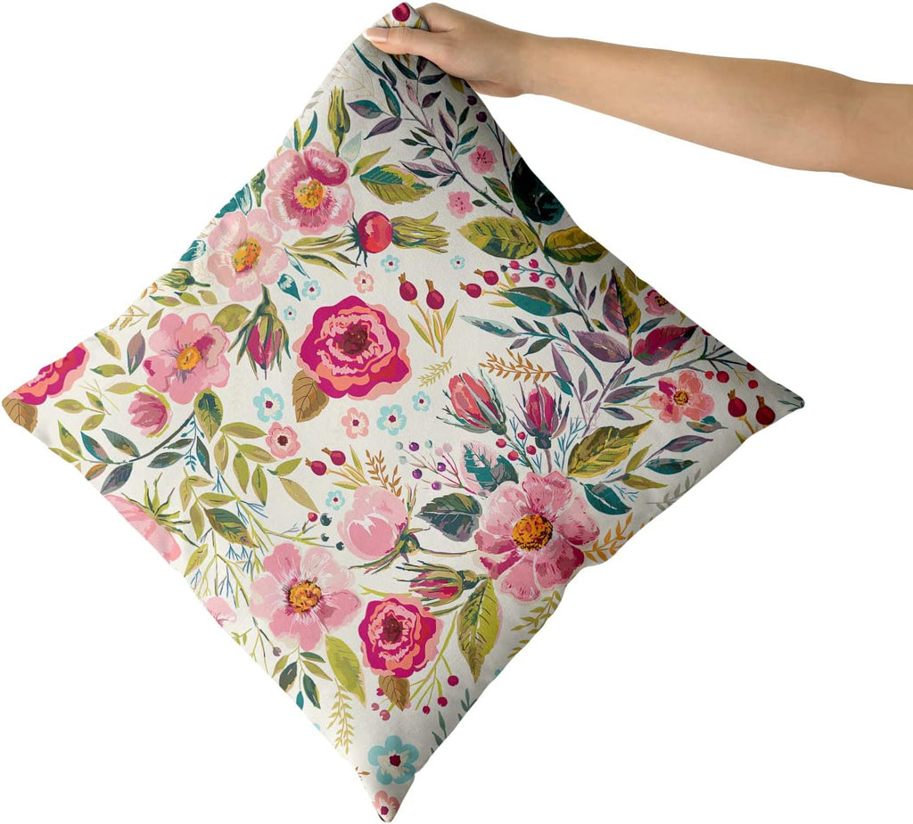 Spring Summer Flower Throw Pillow Covers 20X20 Inch Watercolor Peony Pillowcase Hot Pink Floral with Green Leaves Girly Decorative Square…