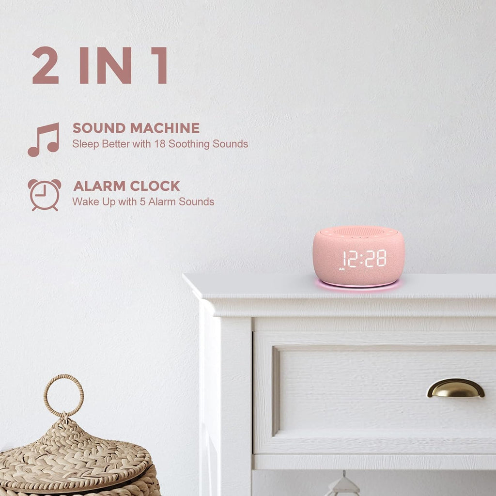 Buffbee Sound Machine & Alarm Clock 2-in-1-0-100% Display Dimmer, Under Light, Sleep Timer, Precise 30-Level Volume Control White Noise…