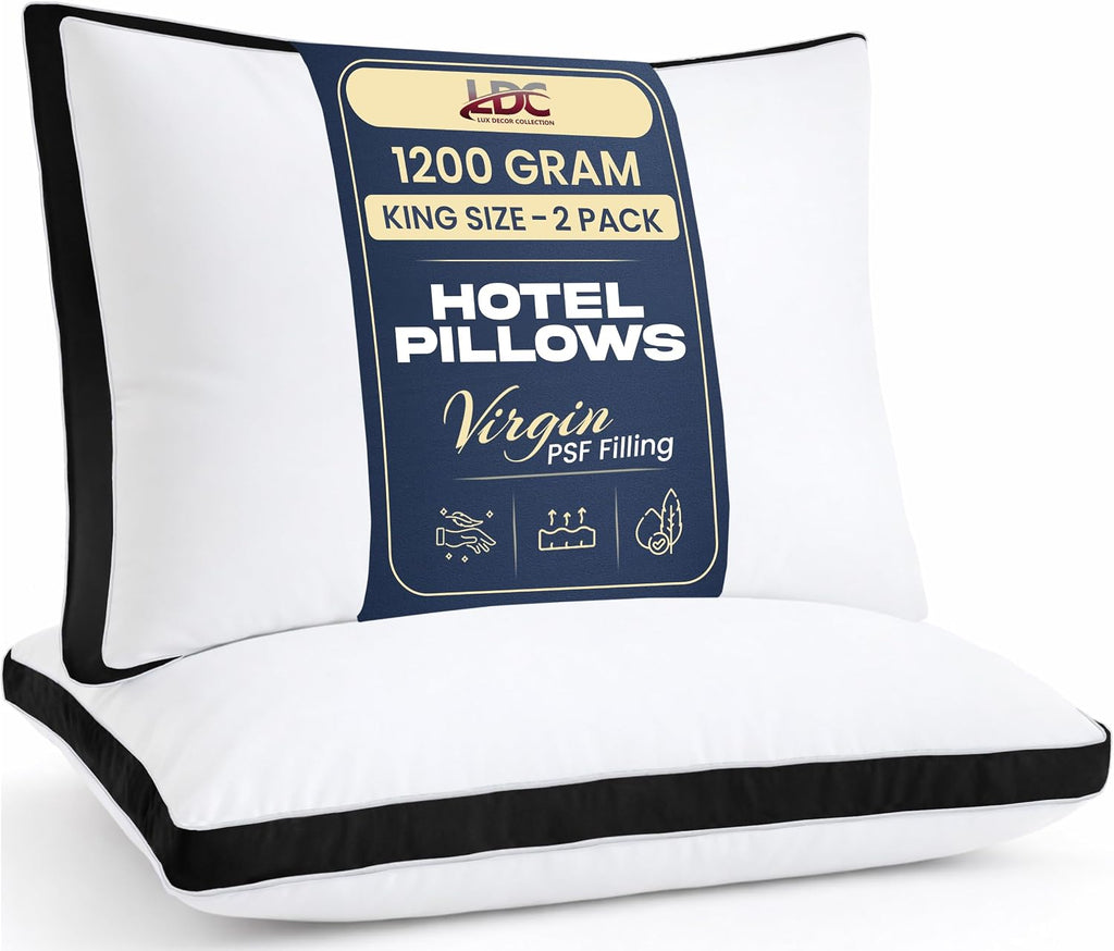 LuxDecorCollection LUX Décor Gusseted Style Soft Hotel Pillows Set of 2 – for Side, Stomach & Back Sleepers - Down Alternative Hotel Bed Pi…