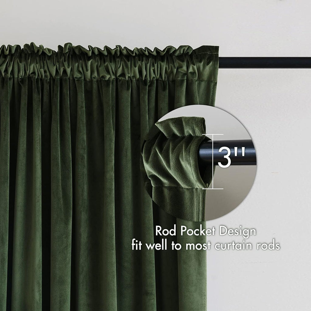MIULEE Olive Green Velvet Curtains Thermal Insulated Blackout Curtain Drapes for Bedroom Living Room Darkening 72 Inches Long Curtains…
