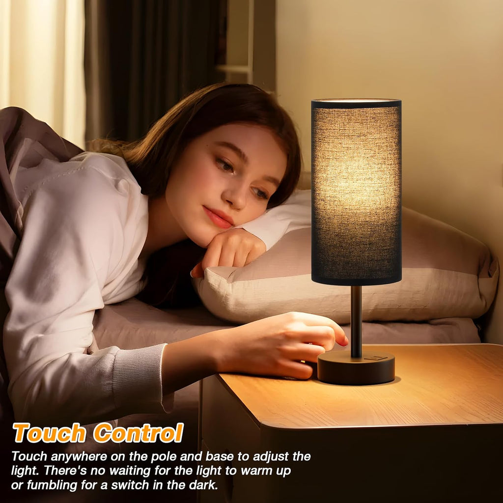 Dicoool Black Touch Bedroom Lamp with USB - 3 Way Dimmable Table Lamp for Bedroom, Nightstand Lamp with Black Charging Station for Desk…