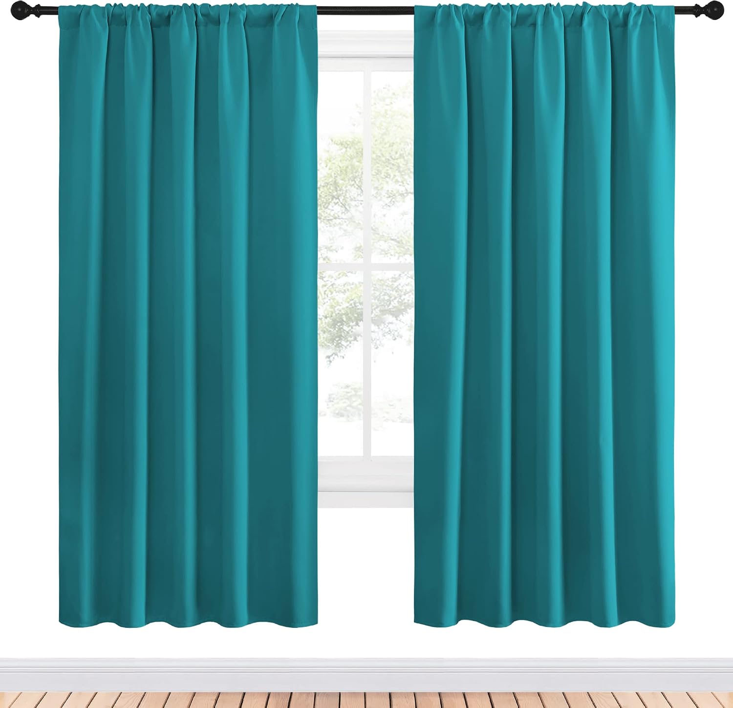 NICETOWN Peacock Blue Blackout Curtains Panels for Window, Thermal Insulated Rod Pocket Blackout Drapes/Draperies for Living Room (2…
