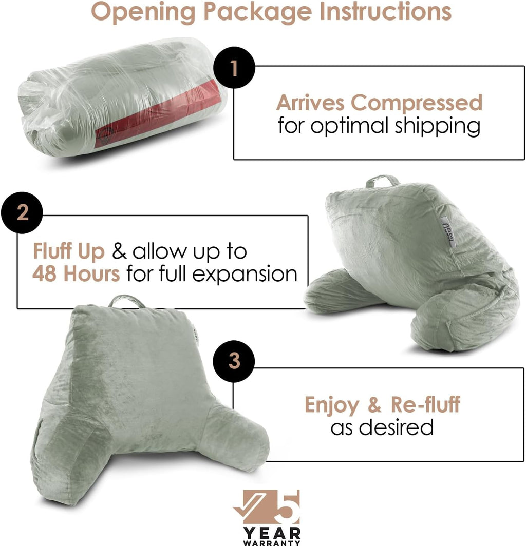 Nestl Reading Pillow with Shredded Memory Foam, Designed for Sitting Up in Bed and Couch, Back and Arms Adjustable Support for Adult &…