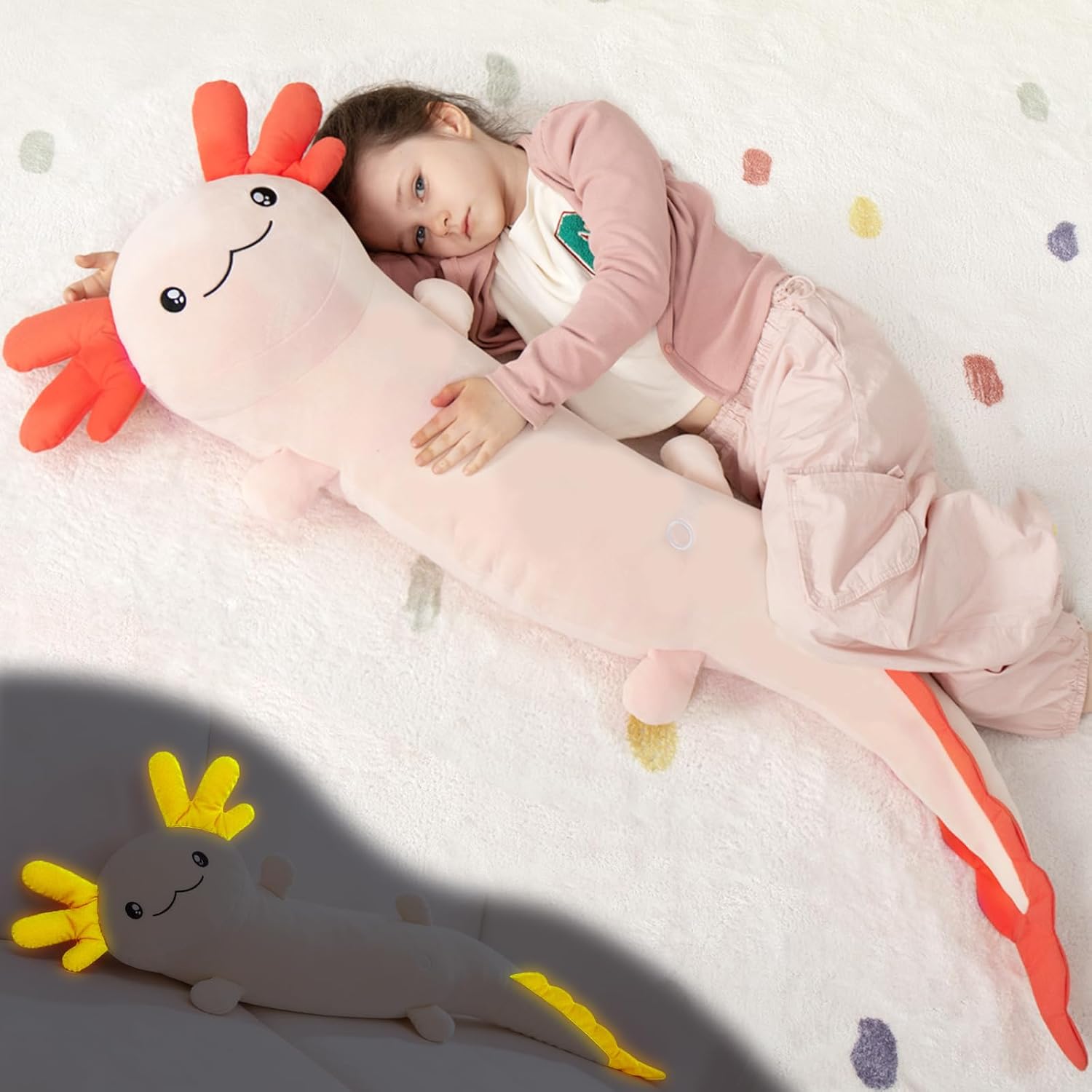 MaoGoLan Giant Axolotl Plush Toy Stuffed Animal, Huge Axolotl Body Pillow for Kids Girl Boy, Big Salamander Plush Glow in the Dark…