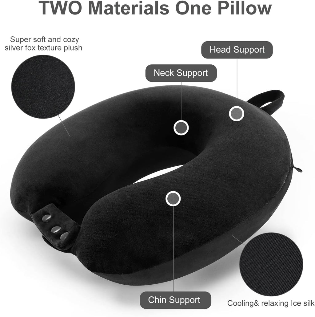 TALLGO Travel Pillow, Best Memory Foam Neck Pillow Head Support Soft Pillow for Sleeping Rest, Airplane Car & Home Use (Black5)
