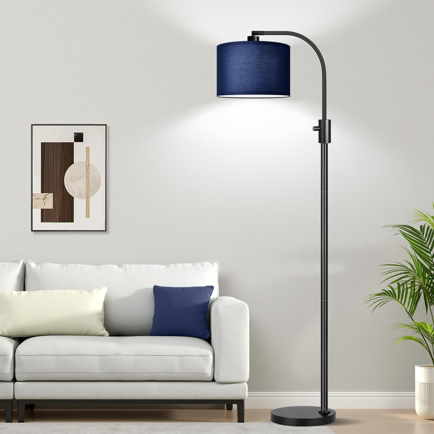 Nintiue Upgraded Modern Arc Dimmable Tall Standing Floor Lamp with Blue Shade, 1200 Lumens LED Bulb Included, for Living & Reading Room…
