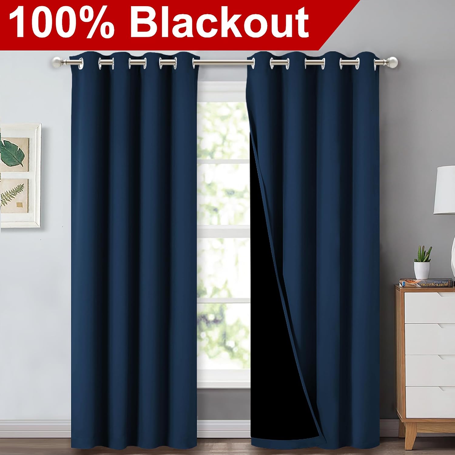 Nicetown Moroccan Blue Full Shade Curtain Panels, Pair of Energy Smart & Noise Blocking Out Blackout Drapes for Dining Room Window, Thermal…