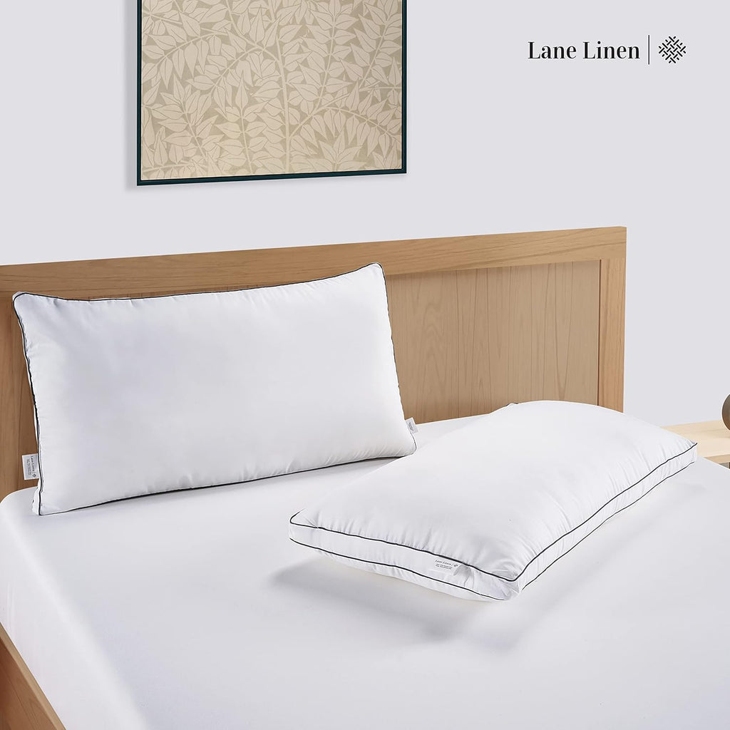 LaneLinen LANE LINEN Bed Pillows Standard Size Set of 2-20"x26" Medium Firm Down Alternative Pillows for Sleeping, Hotel Quality Back Stoma…