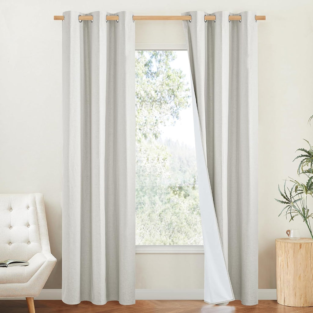NICETOWN 100% Blackout Linen Texture Cold Blocking Curtains 84 inches Long, Ivory, 2 Pcs, Thermal Insulated Full Blackout 2-Layer Lined…