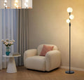Fiqevs Upgraded Dimmable 3 Globe Mid Century Modern Floor Lamp, 3 x 3000K Warm Light LED Bulbs Included, Matt Black Standing Lamp with…