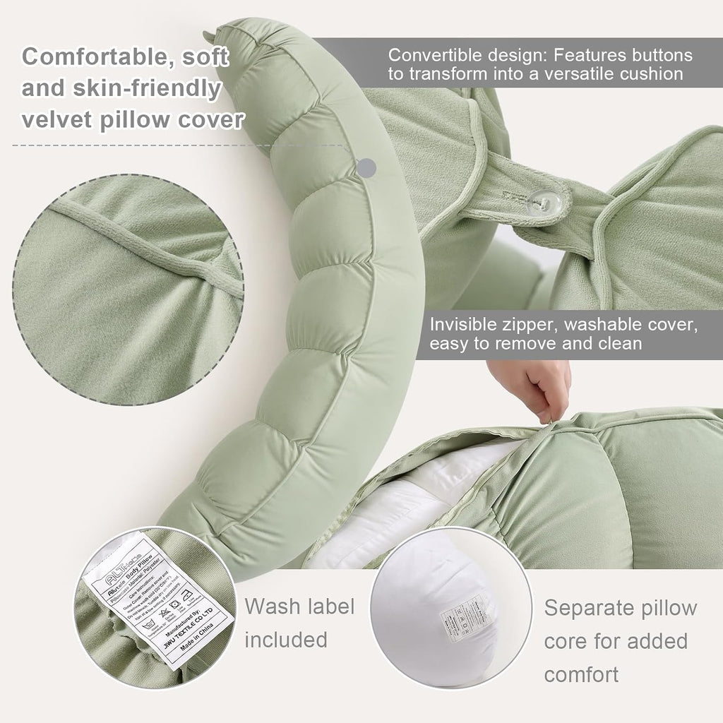 Peallow(Pat. Pend) – Long Round Body Pillow for Adults, Bolster Pillow for Sleeping, Soft and Supportive Pillow for Sleeping & Lumbar…