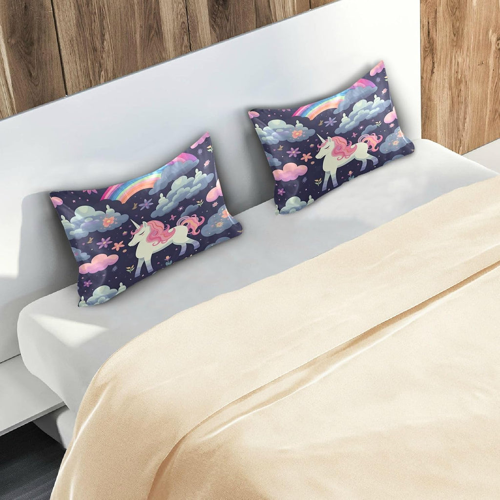YETTASBIN Unicorns Satin Pillowcase, Soft Breathable Silk Pillow Case with Envelope Closure for Hair and Skin, Standard Size 26 x 20 Inch