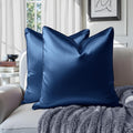 Homeideas Navy Blue Decorative Throw Pillow Covers 24x24 Set of 2, Glossy Faux Silk Pillow Covers for Couch Sofa Bed Decor Luxury Summer Eu…