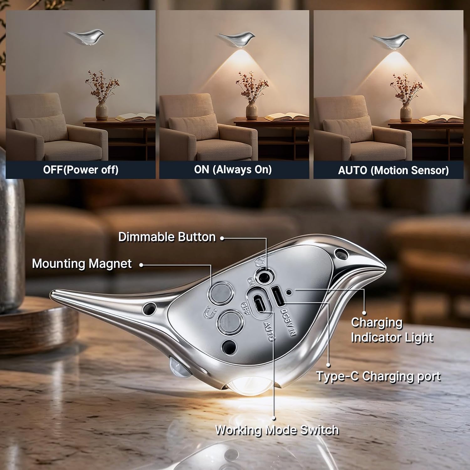 Motion Sensor Night Light: 1200mAh Rechargeable Night Light Set of 2 Magnetic Stair Lights Indoor Wireless Small Night Light for Kids…