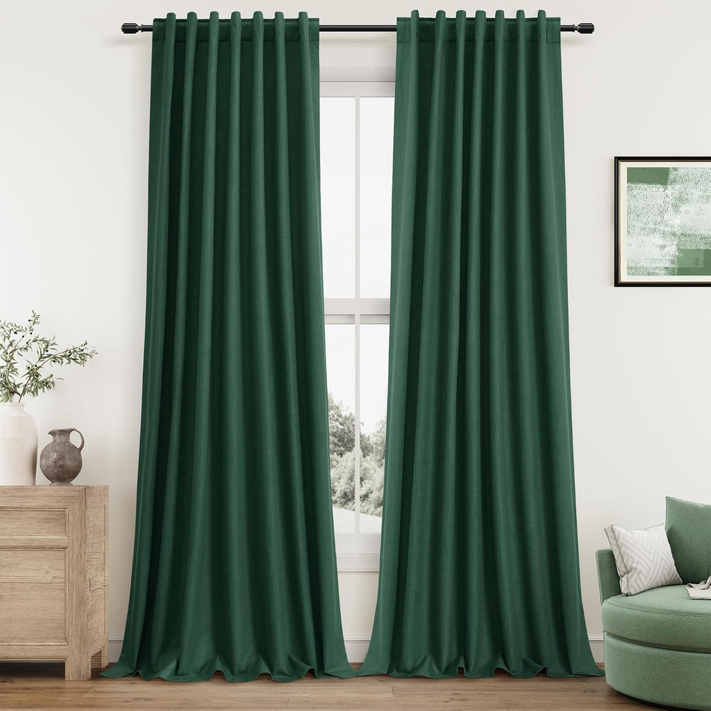 Guken 100% Blackout Curtains 120 Inch Length 2 Panels Set for Living Room Bedroom Back Tab Thermal Insulated Black Out Linen Drapes Room Da…