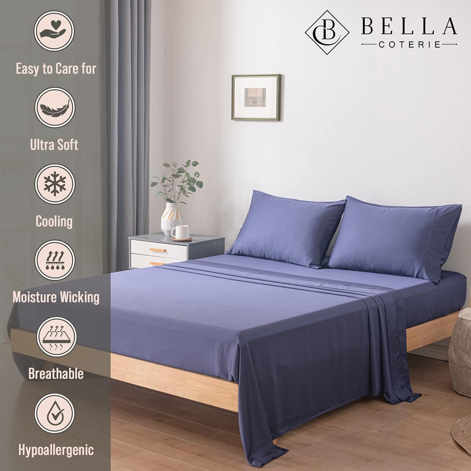 Bella Coterie Luxury Bamboo Viscose Cal King Size Sheet Set | 100% Organically Grown | Ultra Soft | Cooling for Hot Sleepers | 18" Deep…