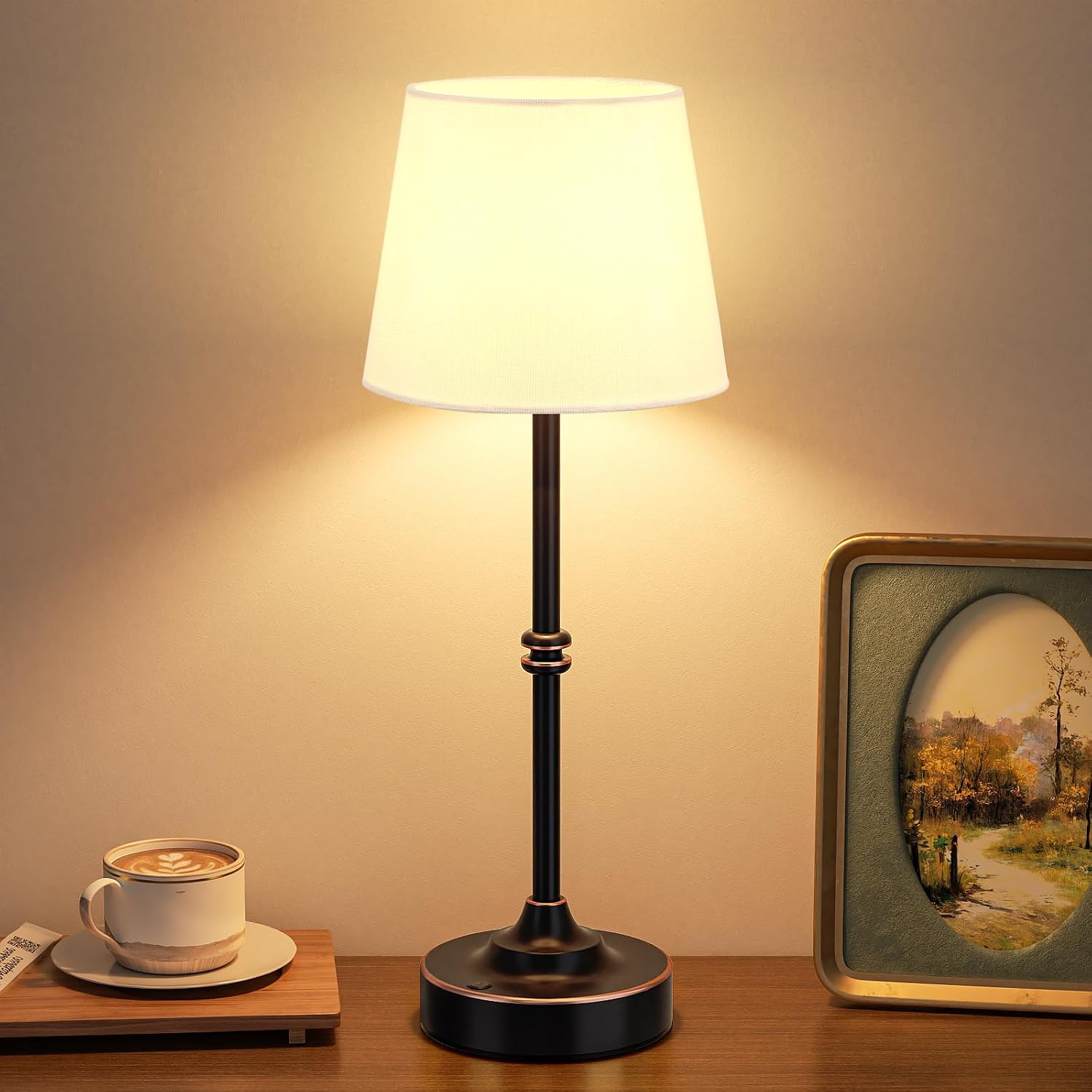 Kakanuo Rechargeable Cordless Table Lamp Antique Black - 1 Pack 4000mAh Battery Operated Lamp, 3000K Warm Light, Touch Control Stepless…