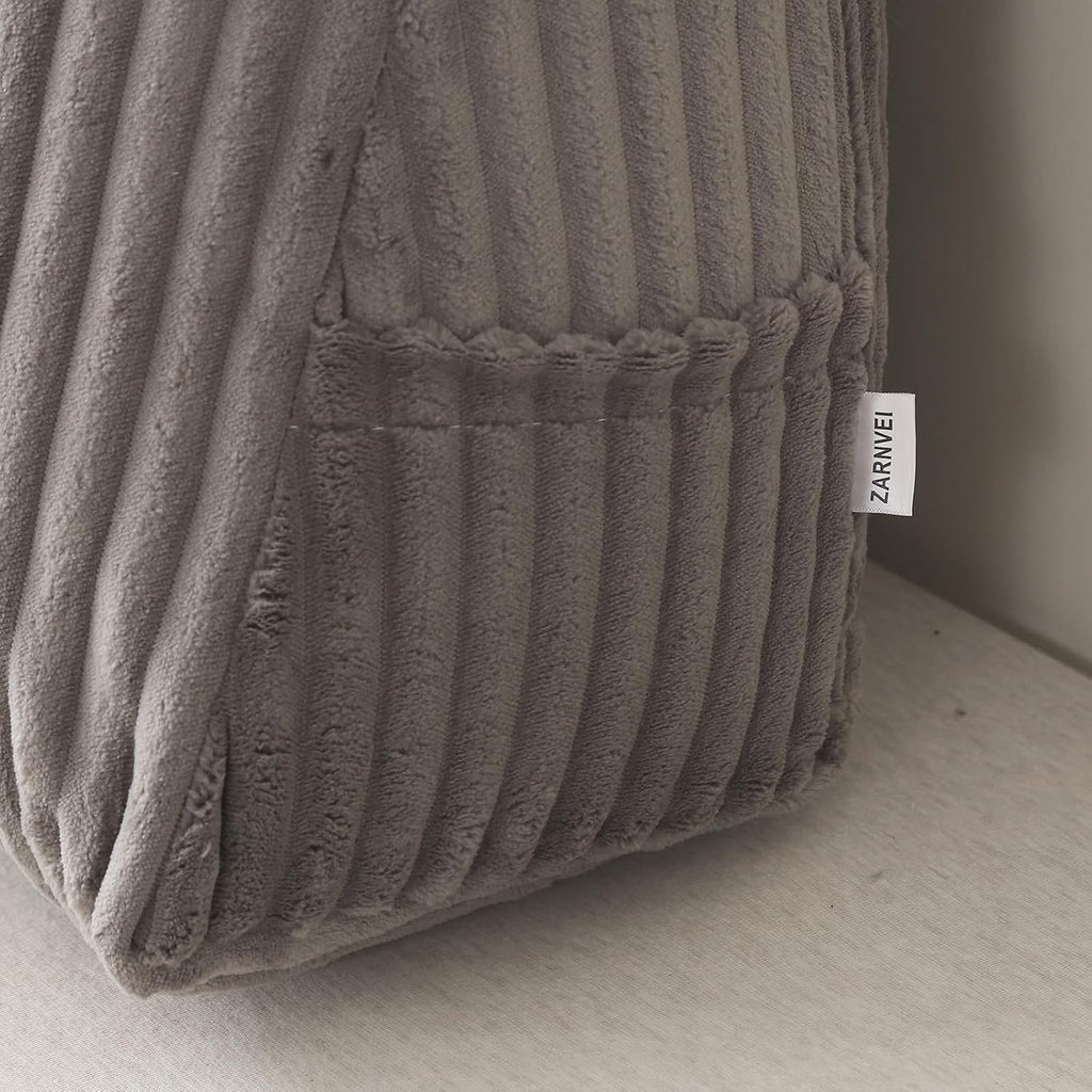 Corduroy Wedge Reading Pillow for Bed, 3 Sizes, 4 Colors for Bed, Sofa, Office Chair (Grey, Medium 19 * 16 * 7in)