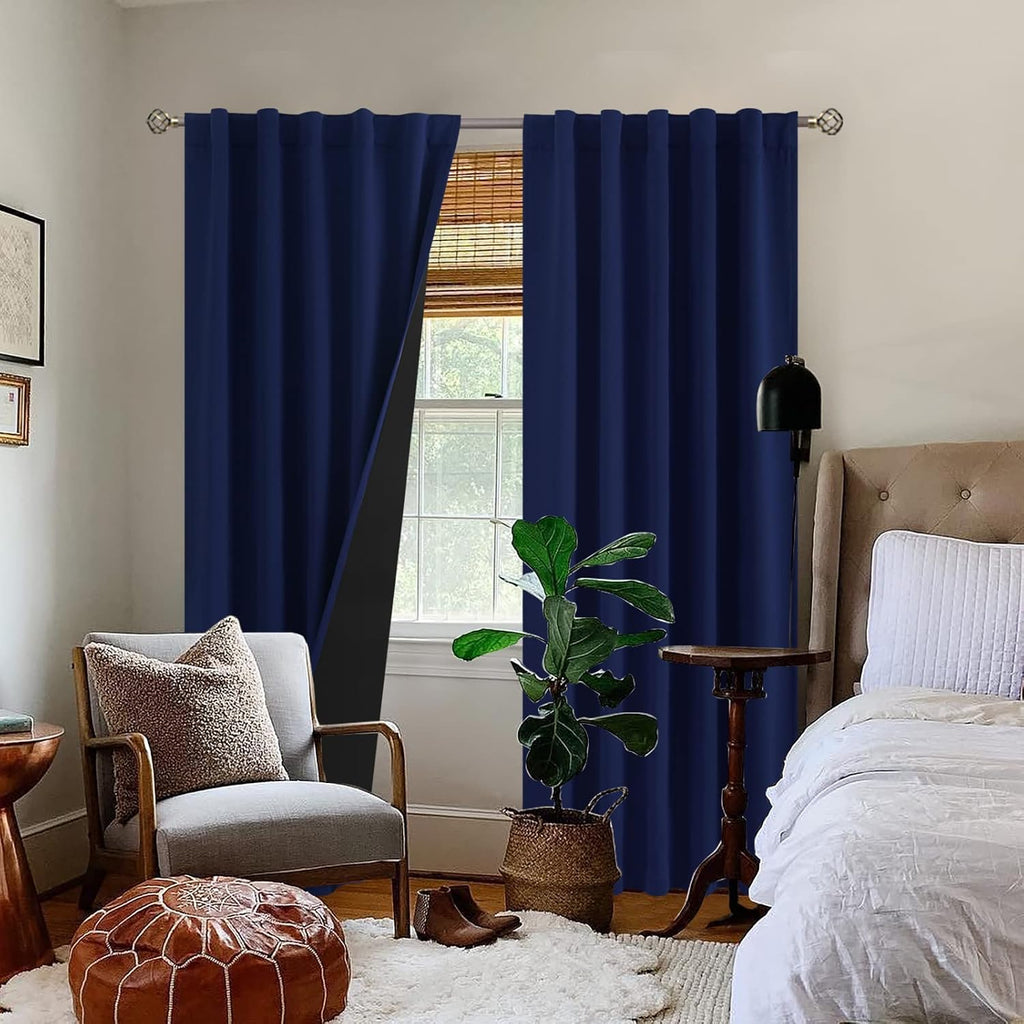 BGment Navy Blue 100% Blackout Curtains 84 Inches Long with Reducing Noise Liner, Rod Pocket and Back Tab Double Layer Full Room…
