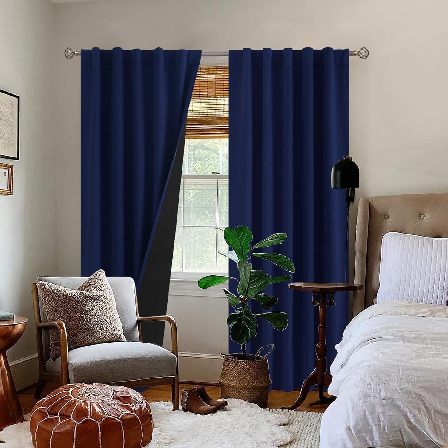 BGment Navy Blue 100% Blackout Curtains 84 Inches Long with Reducing Noise Liner, Rod Pocket and Back Tab Double Layer Full Room…