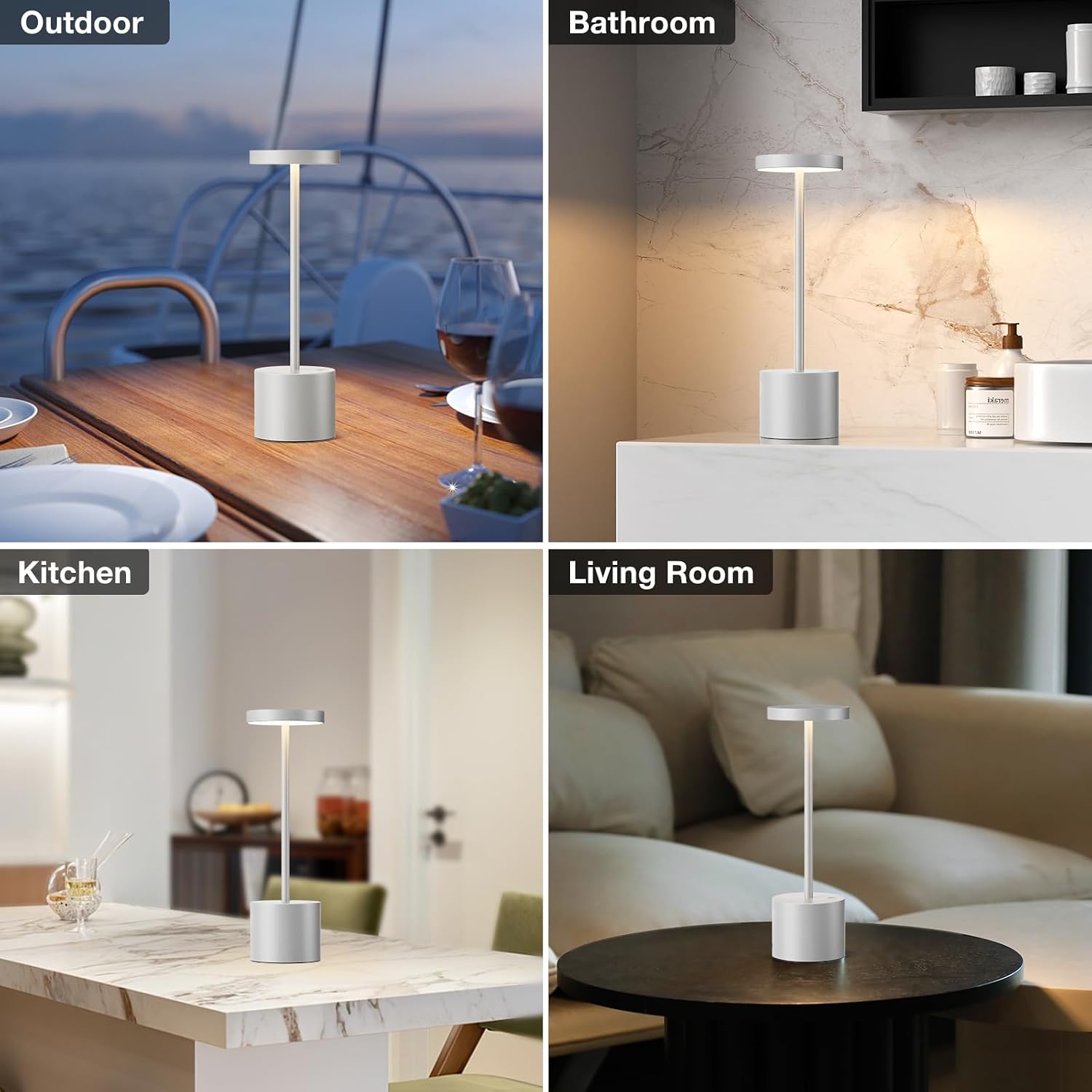 Kakanuo Silver Gray Cordless Lamp Set, Rechargeable Lamp, 3 Color Temperature, LED Outdoor Wireless Lamps, Battery Operated Lamps…
