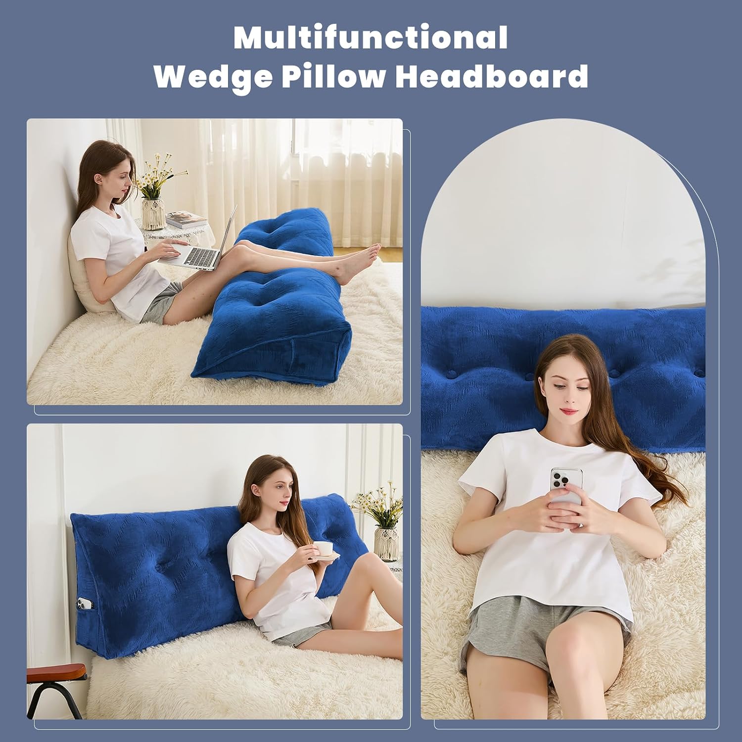 Zelladorra Headboard Pillow for Bed, Triangular Wedge Pillow Headboard Soft Support While Reading and Resting, Bed Bolster Cushion…
