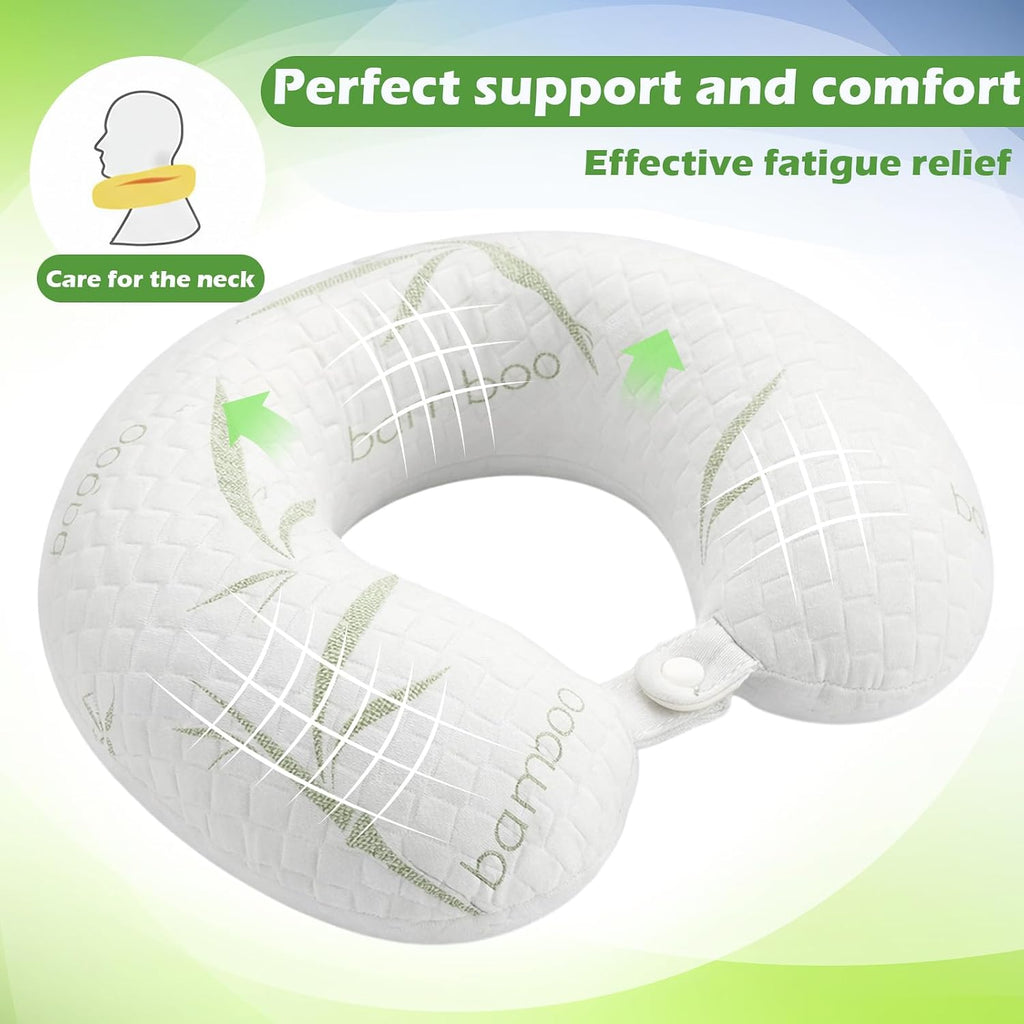 BrightRow Bamboo Memory Foam Travel Pillow Set for Airplanes Head Support Neck Pillow for Sleeping Travel Headrest for Cars Planes M…