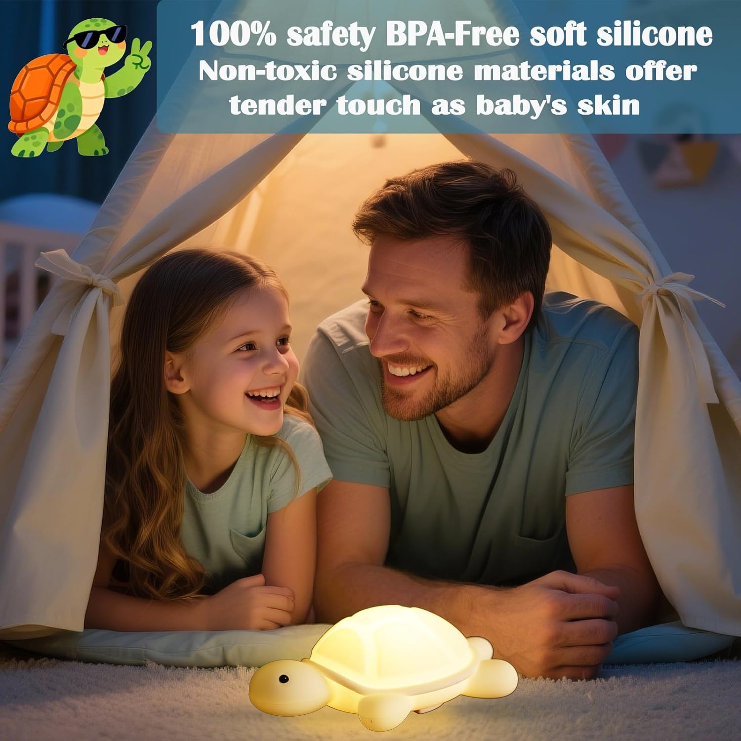 Posshe Turtle Night Light, Sea Turtle Gifts, Cute Soft Silicone Squishy LED Lamp with 7 RGB Colors, Dimmable, Timer, Touch Control, Kids'…