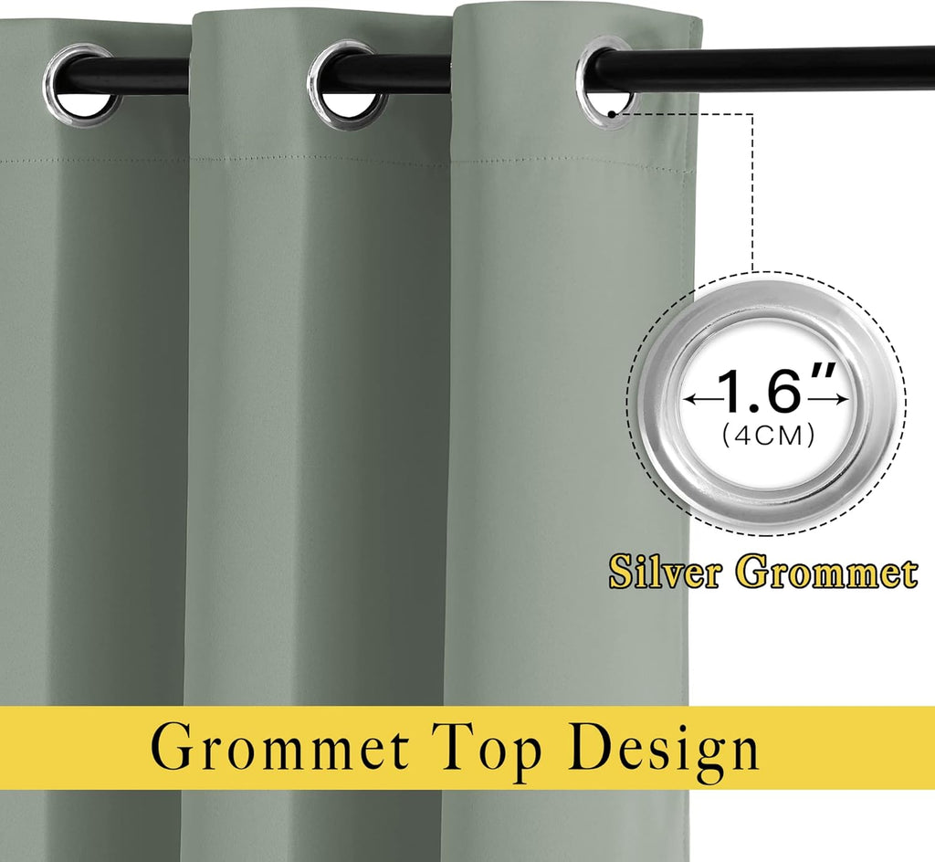 Nicetown Blackout Sage Green Curtains & Drapes for Bedroom - Grommet Top Thermal Insulated Room Darkening Light/Sound Blocking Privacy Drap…