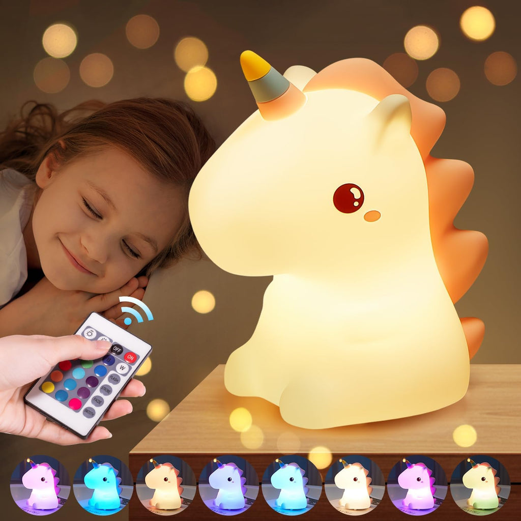 One Fire Unicorn Night Light for Kids,【Cute Gifts&Remote】 16 Colors Cute Night Light,5 Lightness & Last 10H Nightlight for Kids Room, Soft…