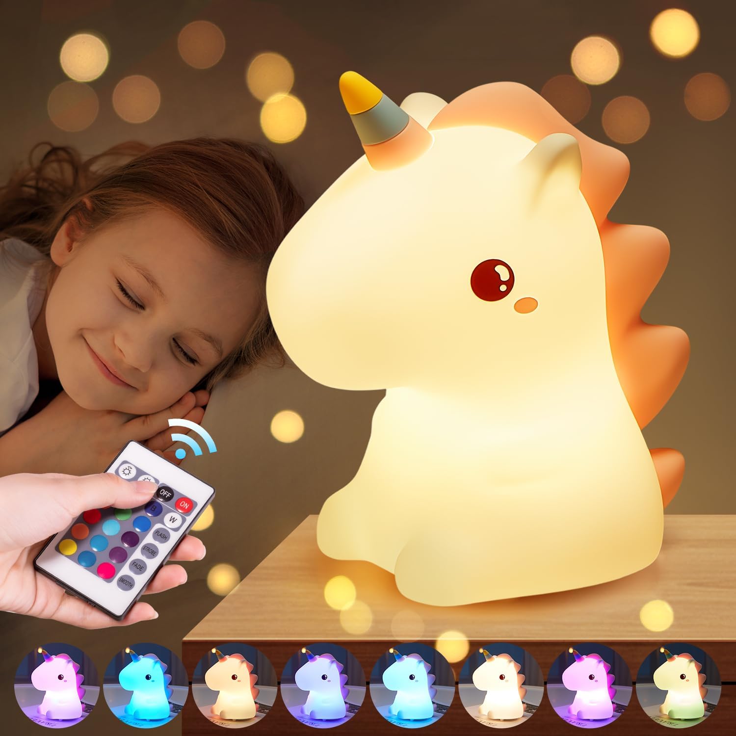 One Fire Unicorn Night Light for Kids,【Cute Gifts&Remote】 16 Colors Cute Night Light,5 Lightness & Last 10H Nightlight for Kids Room, Soft…