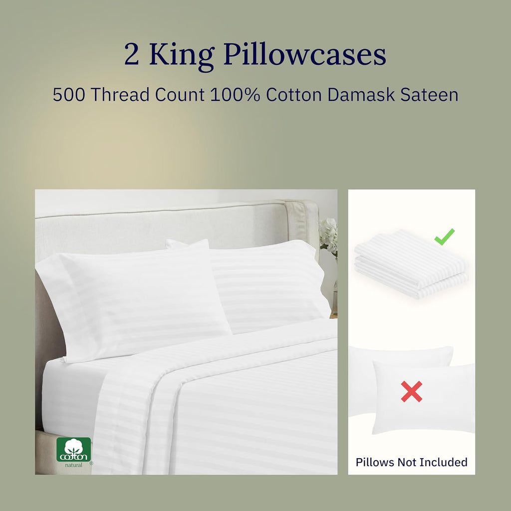 CALIFORNIA DESIGN DEN Soft & Silky 500 Thread Count 100% Cotton Sateen, Cool & Smooth with A Classic Opening, Set of 2 King Pillow Cases…