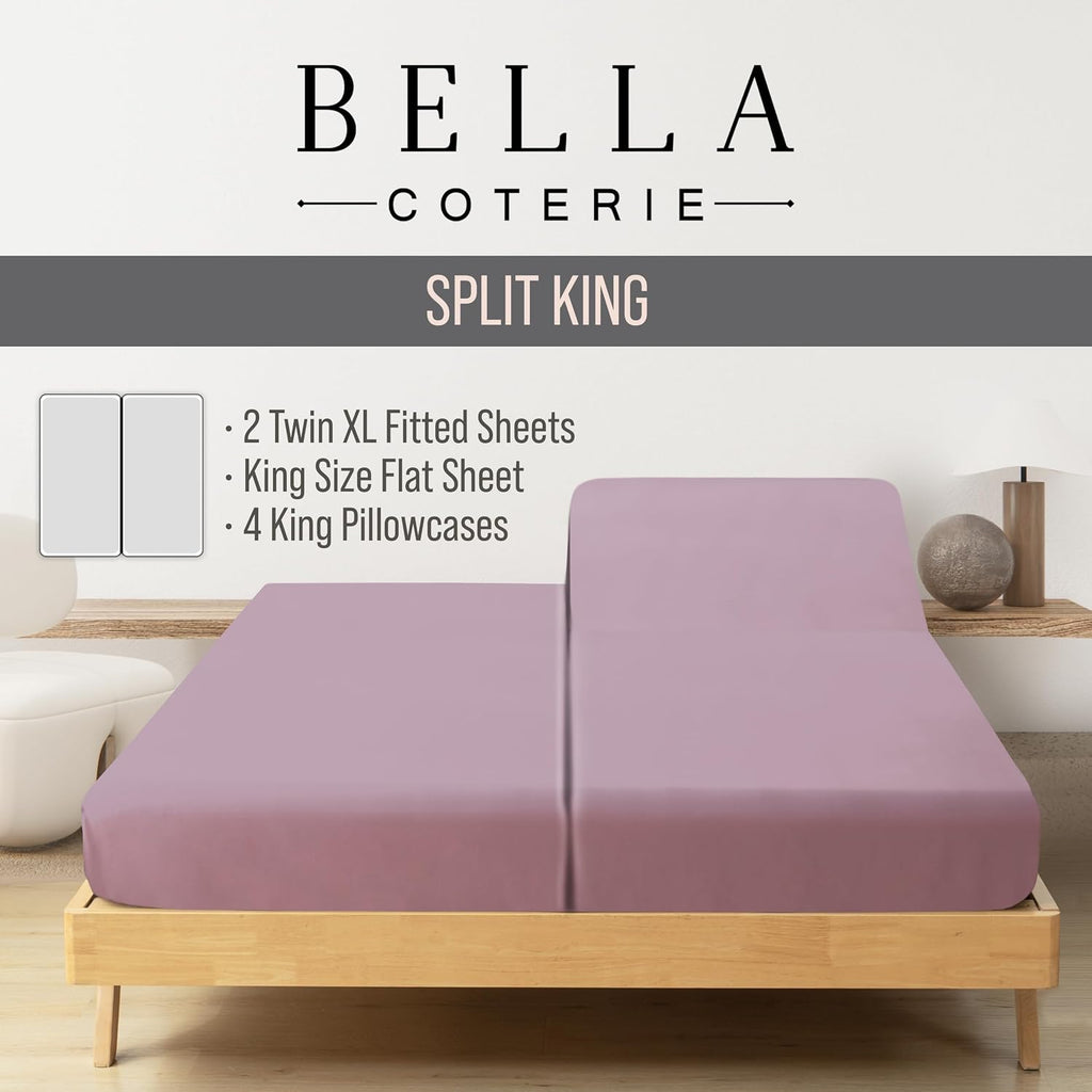 Bella Coterie 7 Piece Luxury Bamboo Viscose Split King Size Sheet Set | 2 Fitted Sheets for Adjustable Beds | 100% Organically Grown |…
