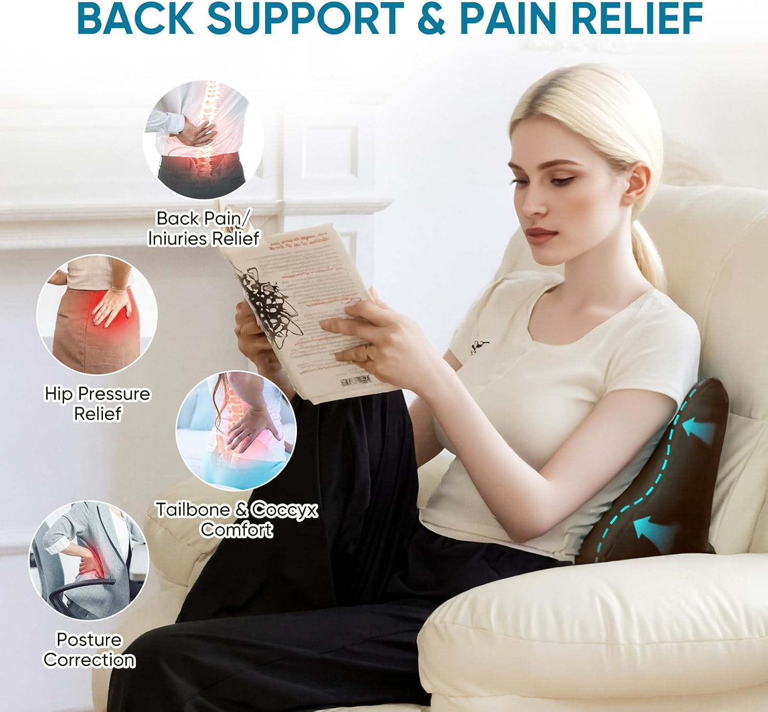 Ahuawa Lumbar Support Pillow for Recliner Chair and Couch, Memory Foam Back Cushion Ergonomic Large Back Support Pillow for Lower Back, wi…