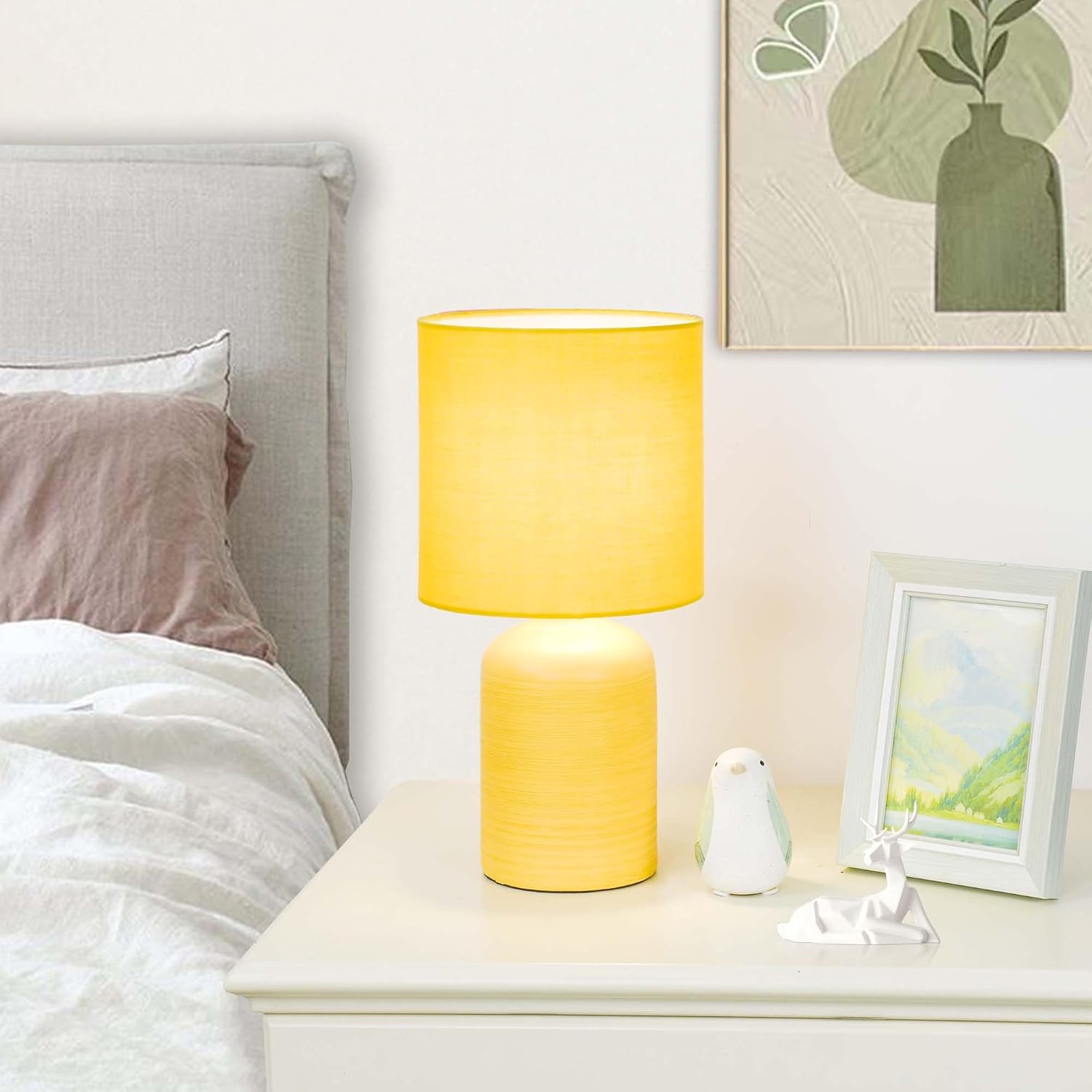 Maye Small Ceramic Table Lamp for Living Room and Bedroom, Modern Kids Night Table Lamp, Φ6.3×H13IN, Bulb Excluded, Yellow
