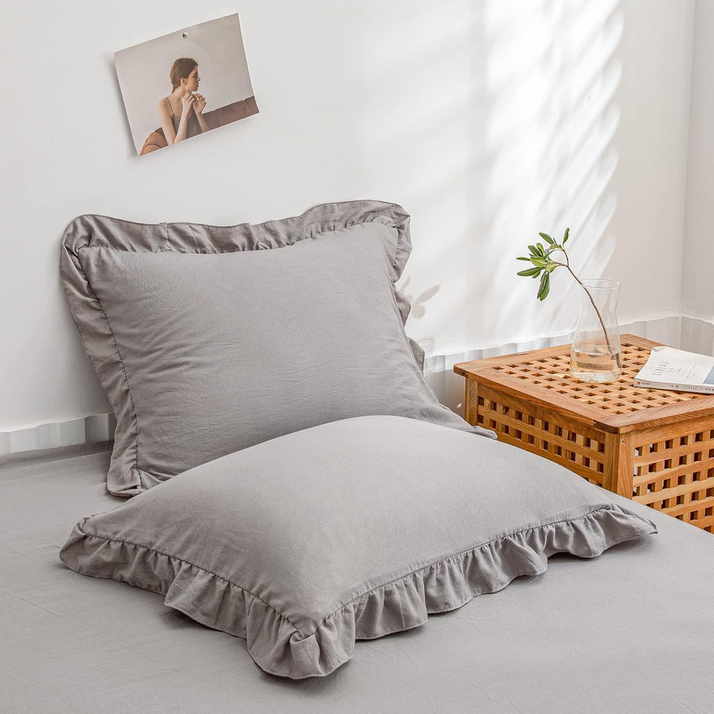 Merryword Light Gray Pillowcases King Pillowcases Cute Pillow Cover Gray Ruffled Pillow Shams Set of 2 Chic Boho Pillowcases 2 Pack (King (…